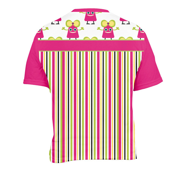 Pink Monsters & Stripes Men's Crew Neck T Shirt Medium - Back