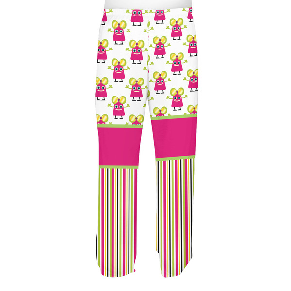 Pink Monsters & Stripes Men's Pjs Back - on model