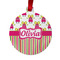 Pink Monsters & Stripes Metal Ball Ornament - Front