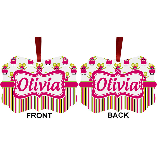 Pink Monsters & Stripes Metal Benilux Ornament - Front and Back (APPROVAL)