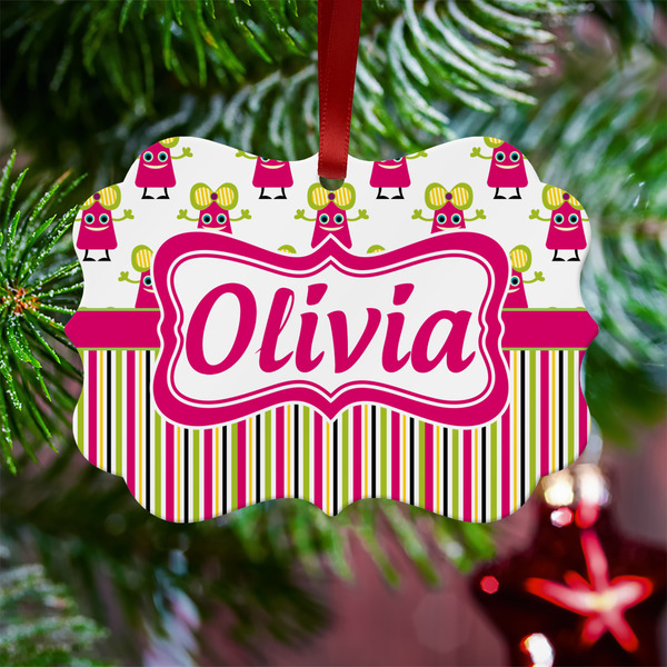 Pink Monsters & Stripes Metal Benilux Ornament - Lifestyle