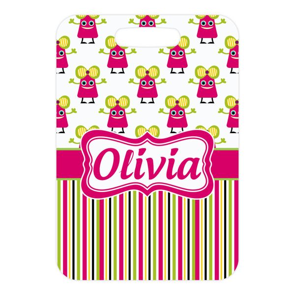 Pink Monsters & Stripes Metal Luggage Tag - Front Without Strap