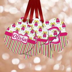 Pink Monsters & Stripes Metal Ornaments - Double Sided w/ Name or Text