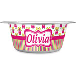 Pink Monsters & Stripes Stainless Steel Dog Bowl - Large (Personalized)