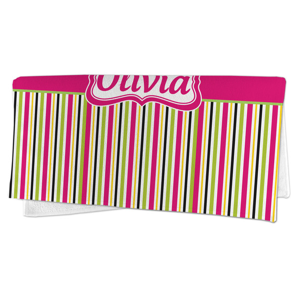 Pink Monsters & Stripes Microfiber Dish Rag - FOLDED (half)