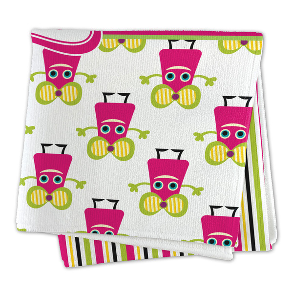 Pink Monsters & Stripes Microfiber Dish Rag - FOLDED (square)