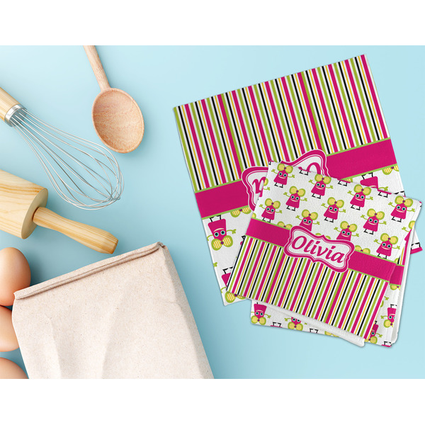 Pink Monsters & Stripes Microfiber Dish Rag - LIFESTYLE
