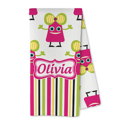Pink Monsters & Stripes Kitchen Towel - Microfiber (Personalized)