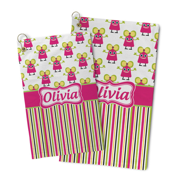 Pink Monsters & Stripes Microfiber Golf Towel - PARENT/MAIN