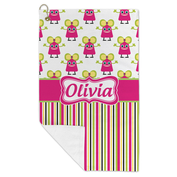 Pink Monsters & Stripes Microfiber Golf Towels - FOLD
