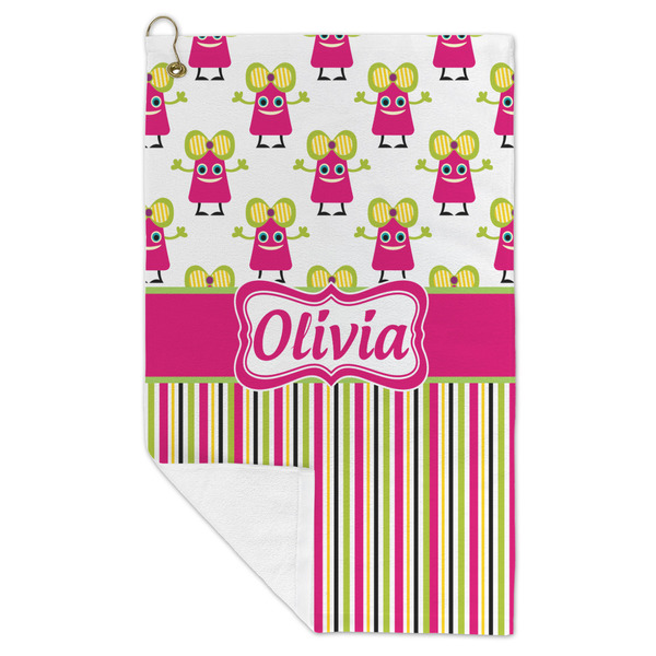 Pink Monsters & Stripes Microfiber Golf Towels - FOLD