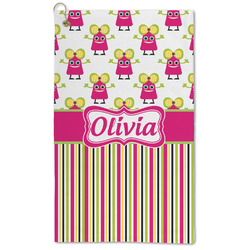 Pink Monsters & Stripes Microfiber Golf Towel (Personalized)