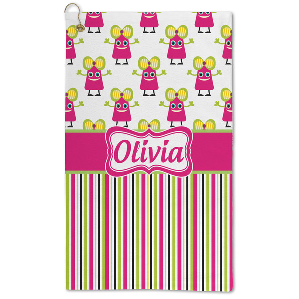 Custom Pink Monsters & Stripes Microfiber Golf Towel (Personalized)