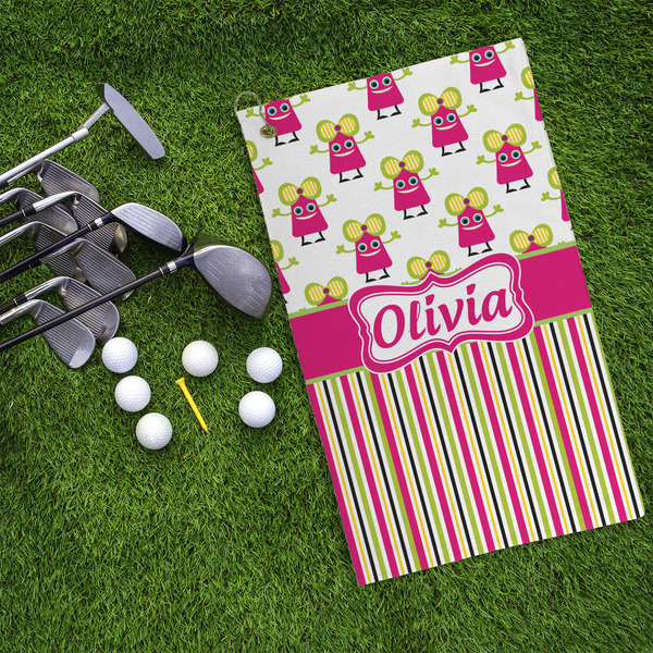 Pink Monsters & Stripes Microfiber Golf Towels - LIFESTYLE