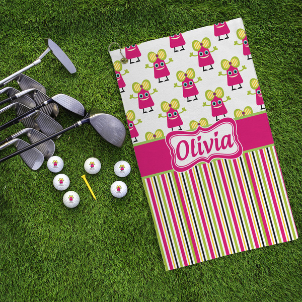 Pink Monsters & Stripes Microfiber Golf Towels - LIFESTYLE