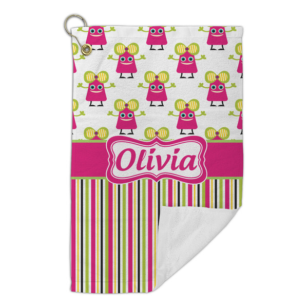 Pink Monsters & Stripes Microfiber Golf Towels Small - FRONT FOLDED