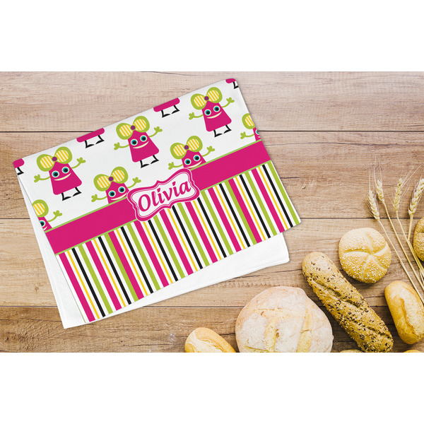 Pink Monsters & Stripes Microfiber Kitchen Towel - LIFESTYLE