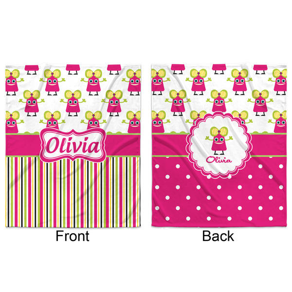 Pink Monsters & Stripes Minky Blanket - 50"x60" - Double Sided - Front & Back