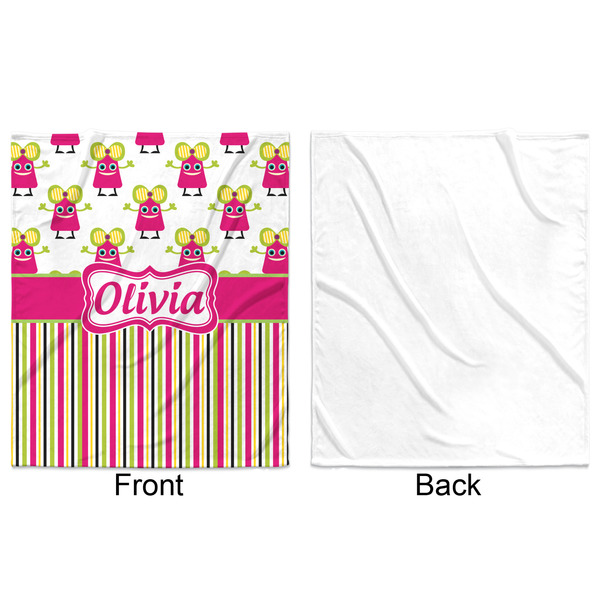 Pink Monsters & Stripes Minky Blanket - 50"x60" - Single Sided - Front & Back