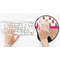 Pink Monsters & Stripes Mouse Pad with Wrist Rest - LIFESYTLE 2 (in use)