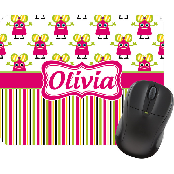 Custom Pink Monsters & Stripes Rectangular Mouse Pad (Personalized)