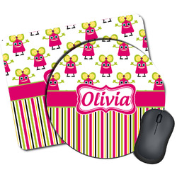 Pink Monsters & Stripes Mouse Pads (Personalized)