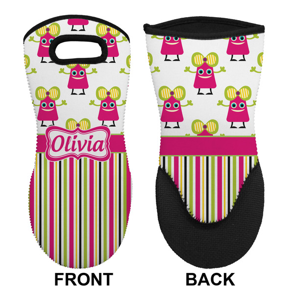 Pink Monsters & Stripes Neoprene Oven Mitt (Front & Back)