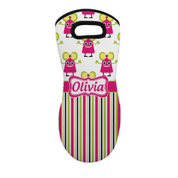 Pink Monsters & Stripes Neoprene Oven Mitt - Single w/ Name or Text