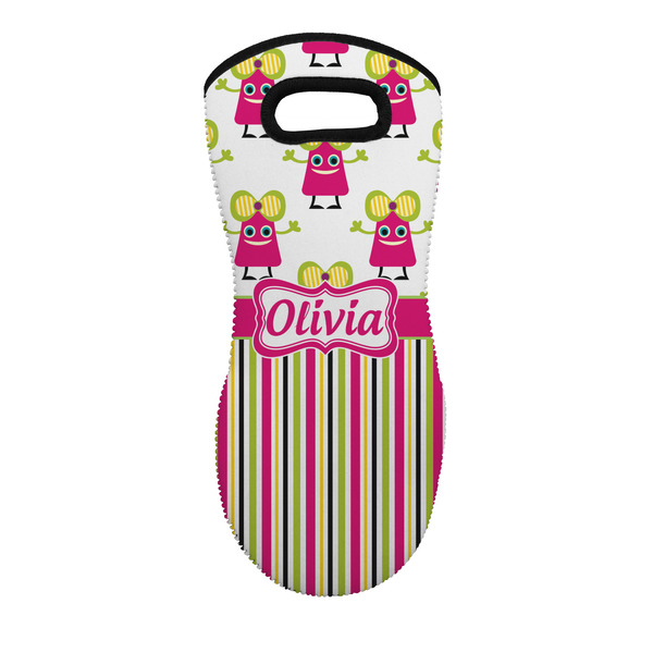 Custom Pink Monsters & Stripes Neoprene Oven Mitt w/ Name or Text