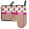 Pink Monsters & Stripes Left Oven Mitt & Pot Holder Set w/ Name or Text