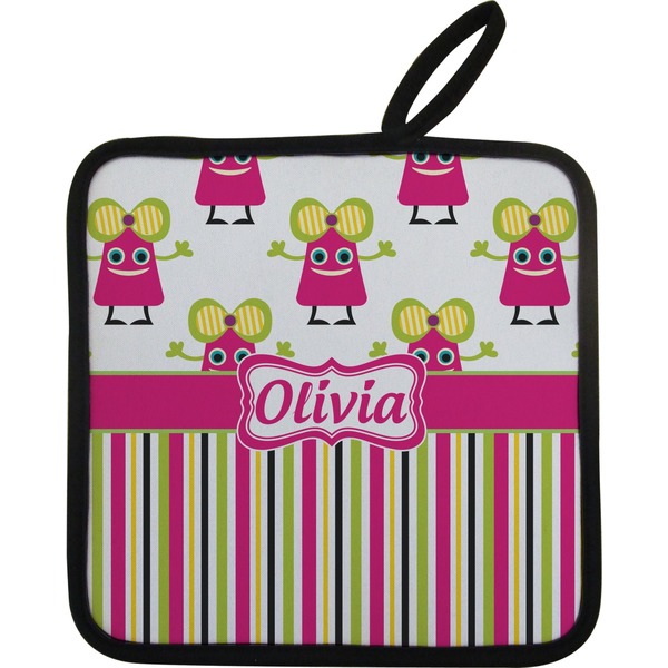 Pink Monsters & Stripes Neoprene Pot Holder