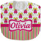Pink Monsters & Stripes Velour Baby Bib w/ Name or Text