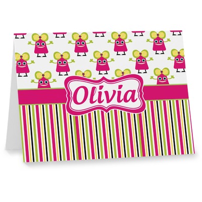 Pink Monsters & Stripes Note cards (Personalized)