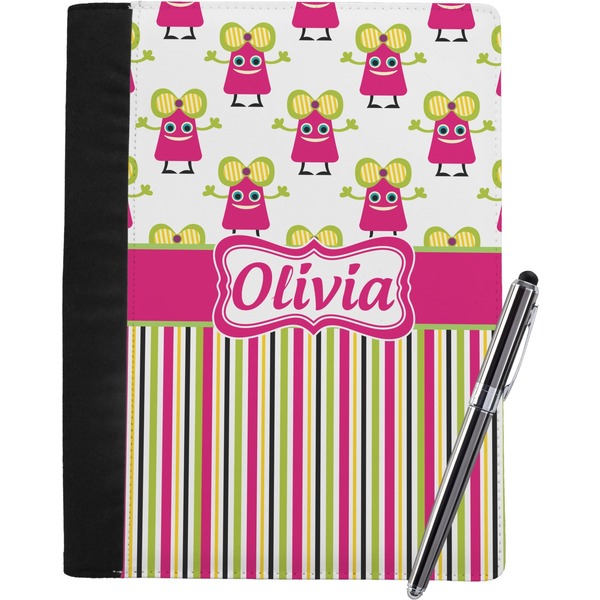 Custom Pink Monsters & Stripes Notebook Padfolio - Large w/ Name or Text