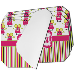 Pink Monsters & Stripes Dining Table Mat - Octagon - Set of 4 (Single-Sided) w/ Name or Text