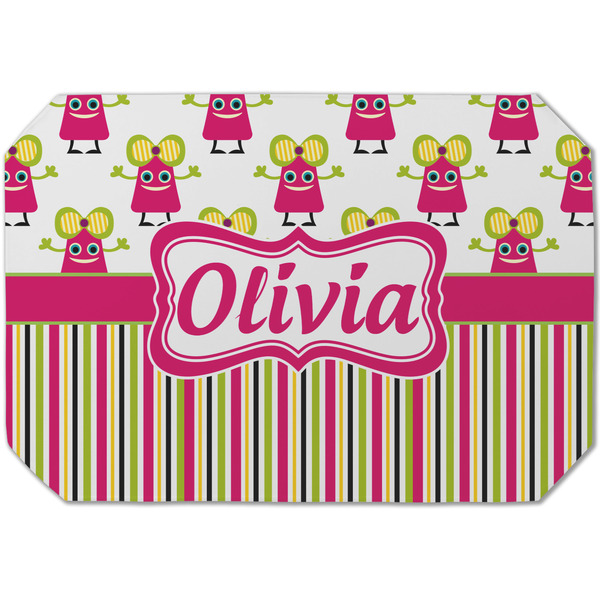 Custom Pink Monsters & Stripes Dining Table Mat - Octagon (Single-Sided) w/ Name or Text
