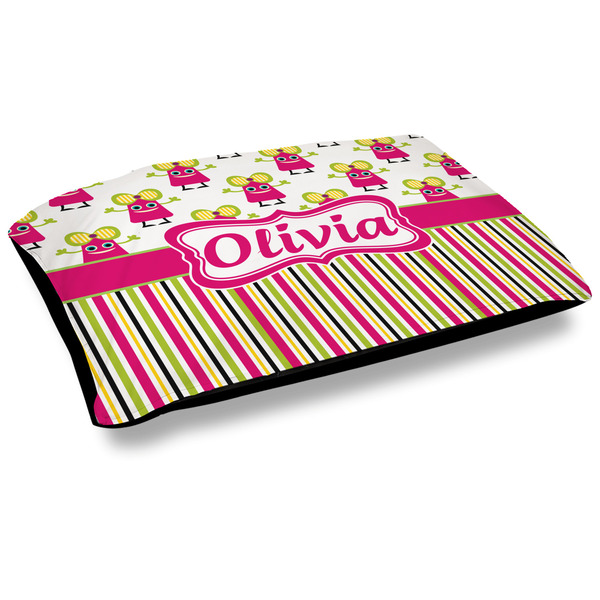 Custom Pink Monsters & Stripes Outdoor Dog Bed - Large (Personalized)