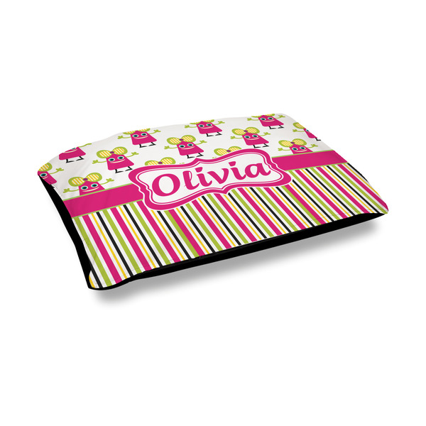 Custom Pink Monsters & Stripes Outdoor Dog Bed - Medium (Personalized)