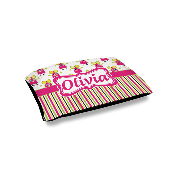 Custom Pink Monsters & Stripes Outdoor Dog Bed - Small (Personalized)