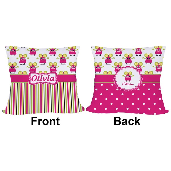 Pink Monsters & Stripes Outdoor Pillow - 18x18