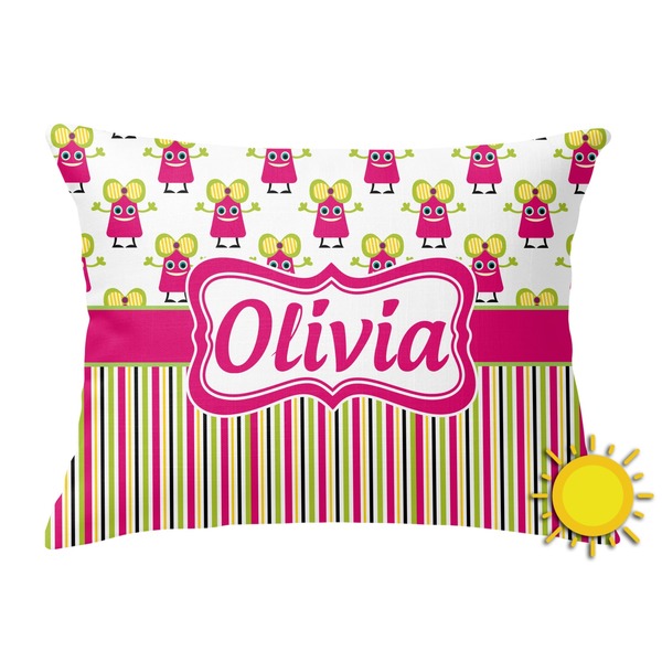 Custom Pink Monsters & Stripes Outdoor Throw Pillow (Rectangular) (Personalized)