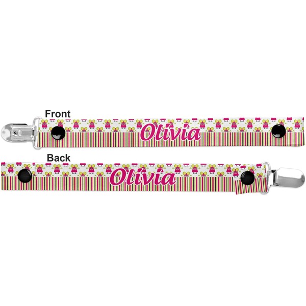 Pink Monsters & Stripes Pacifier Clip - Front and Back
