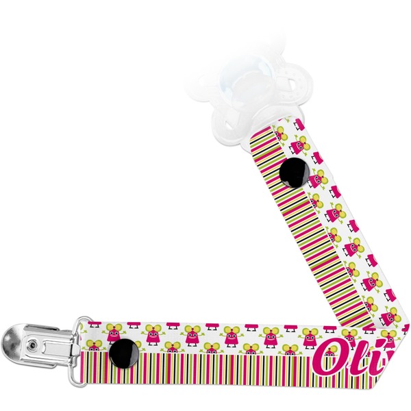 Custom Pink Monsters & Stripes Pacifier Clip (Personalized)
