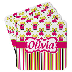 Pink Monsters & Stripes Paper Coasters w/ Name or Text