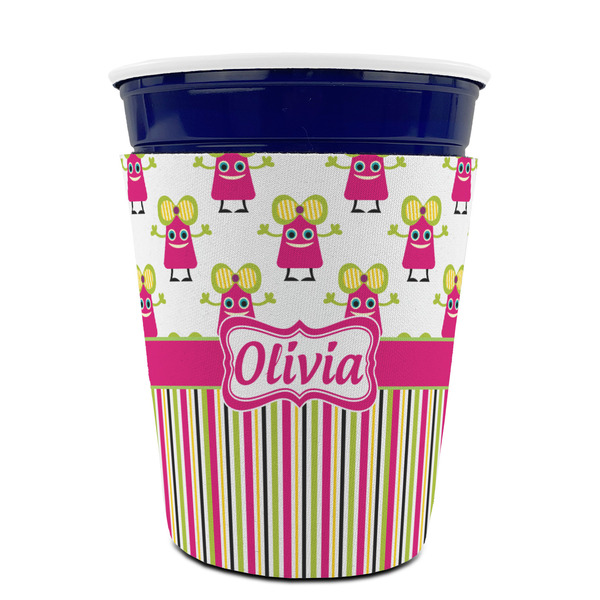 Pink Monsters & Stripes Party Cup Sleeves - without bottom - FRONT (on cup)