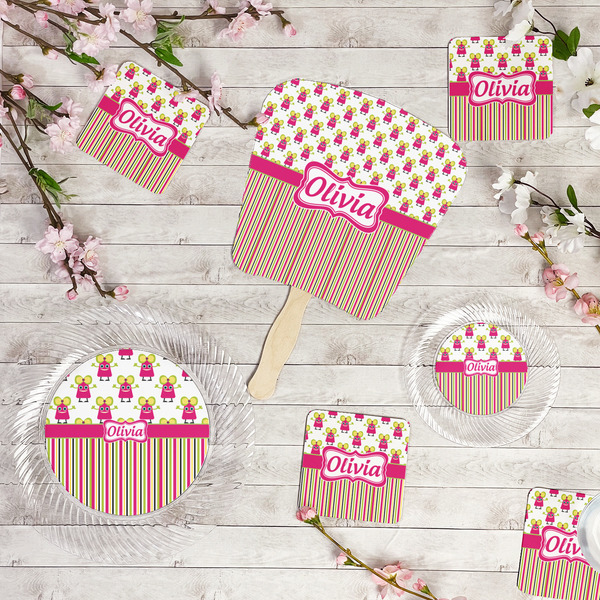Pink Monsters & Stripes Party Supplies Combination Image - All items - Plates, Coasters, Fans