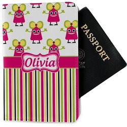 Pink Monsters & Stripes Passport Holder - Fabric (Personalized)