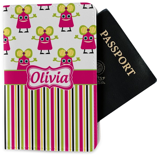 Custom Pink Monsters & Stripes Passport Holder - Fabric (Personalized)