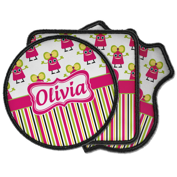 Custom Pink Monsters & Stripes Iron on Patches (Personalized)