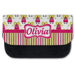 Pink Monsters & Stripes Canvas Pencil Case w/ Name or Text